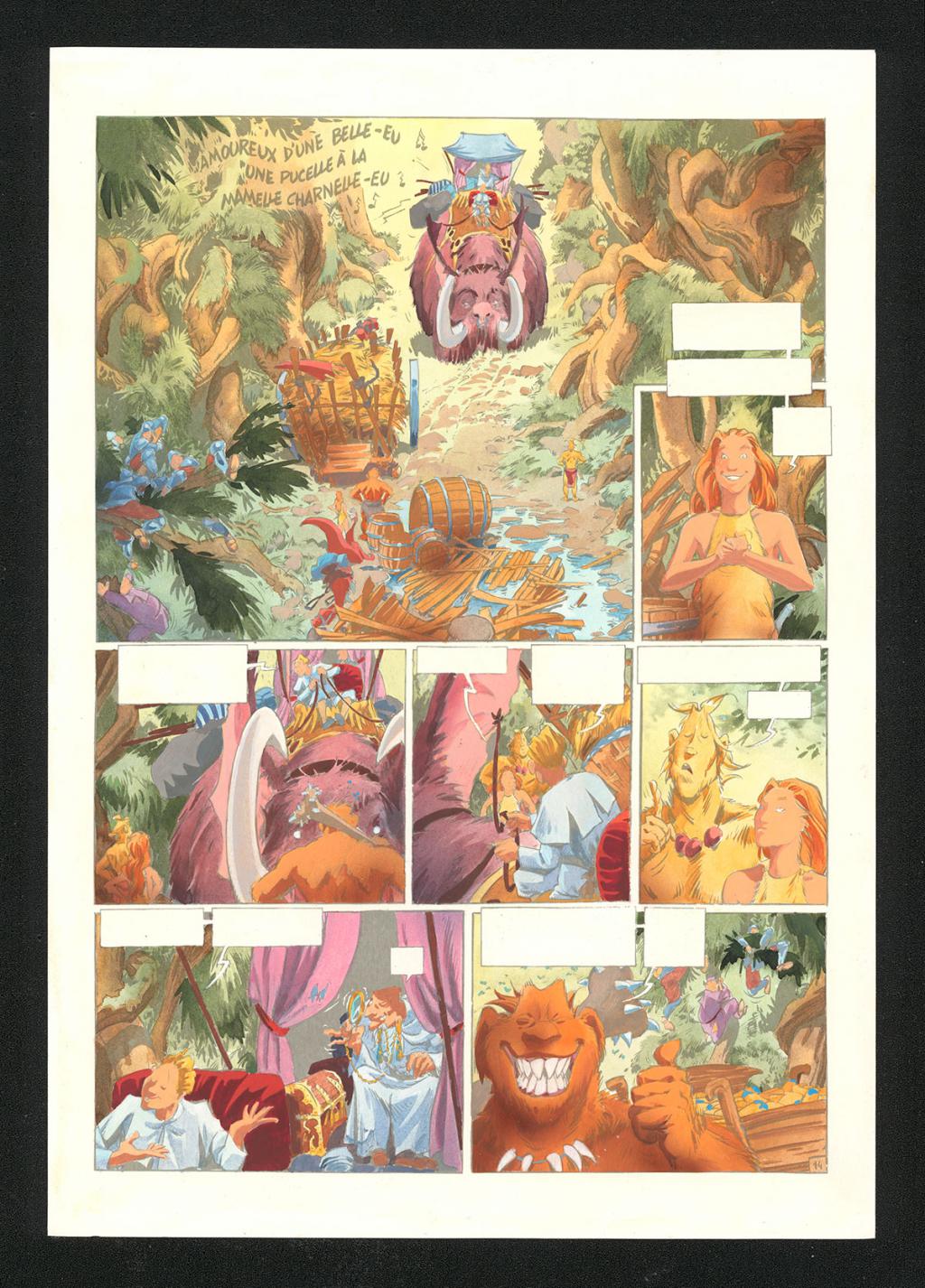 Mise en couleur originale réalisée par Claude Guth, de la planche n°14, accompagnée de son rhodoïde - Jean-Louis Mourier - Gouache et encre de couleur sur papier - 5717