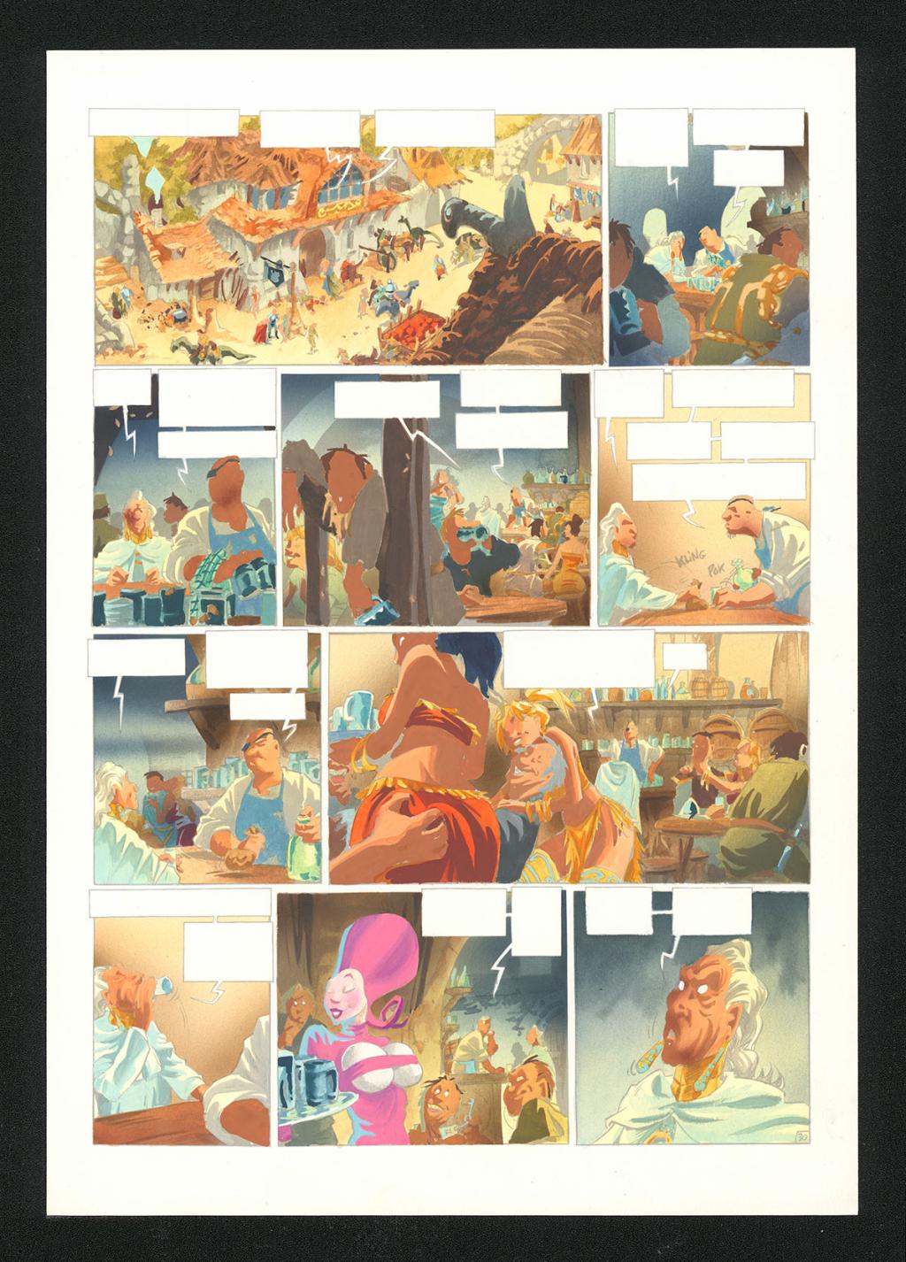 Mise en couleur originale réalisée par Claude Guth, de la planche n°30, accompagnée de son rhodoïde - Jean-Louis Mourier - Gouache et encre de couleur sur papier - 5719