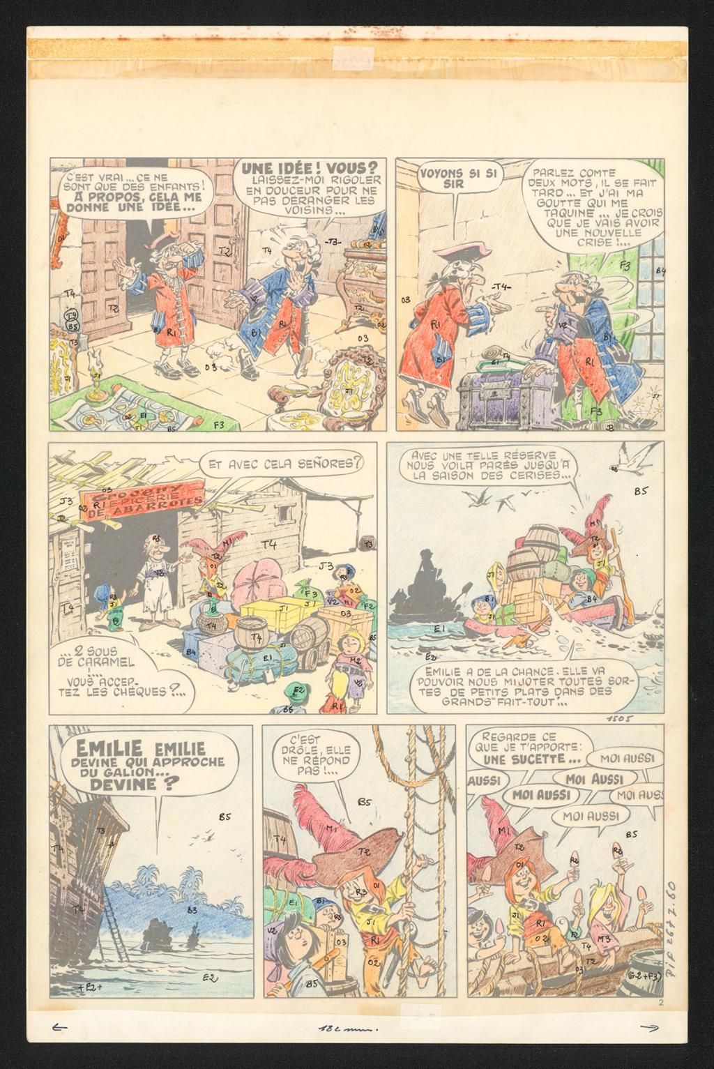 Planche originale 02 avec son calque et ses indications de couleurs - Jean Cézard - Encre de Chine sur papier - 5769