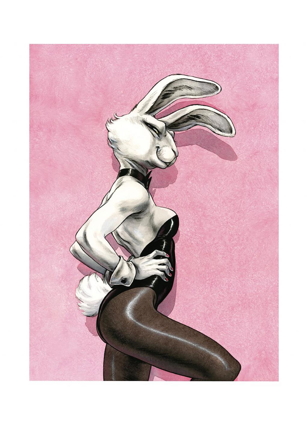 Illustration originale, bunny playboy - Guznag - Encres acryliques sur papier aquarelle - 6274