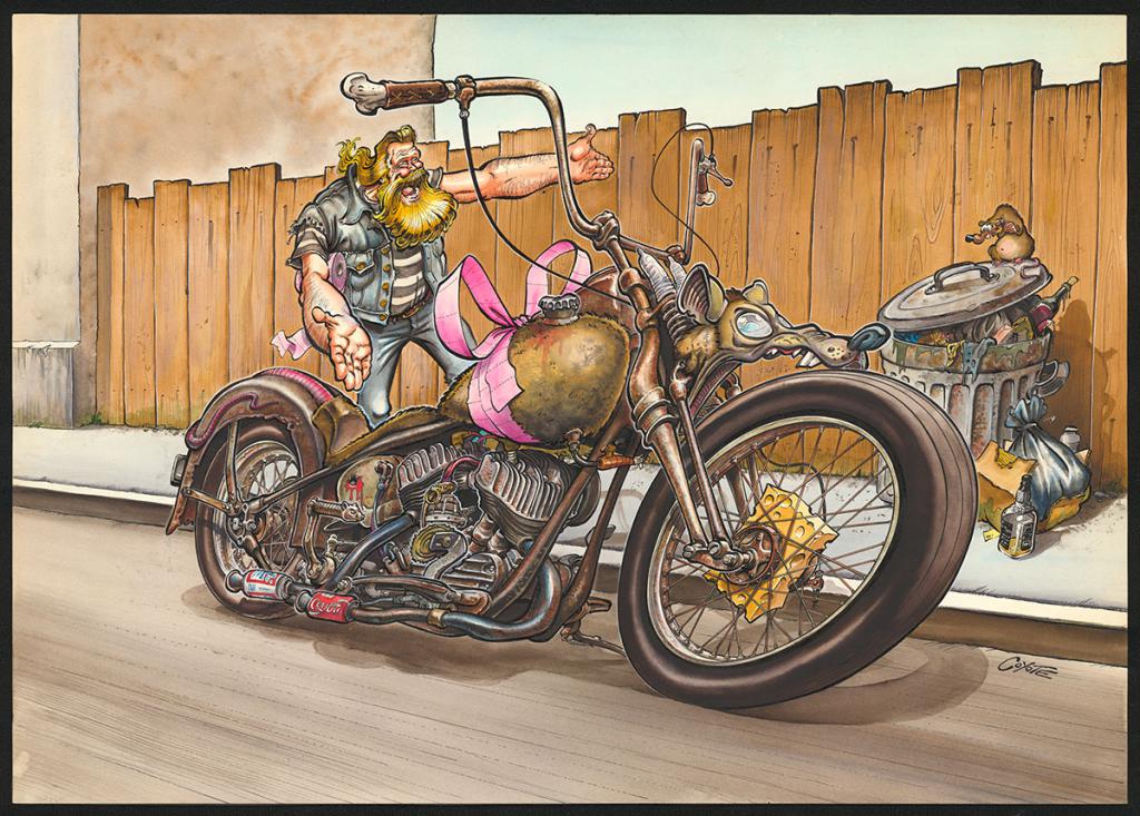 Illustration originale pour les posters de Biker Forever intitulée Biker - Coyote - Aquarelle et encre de Chine sur papier - 5800