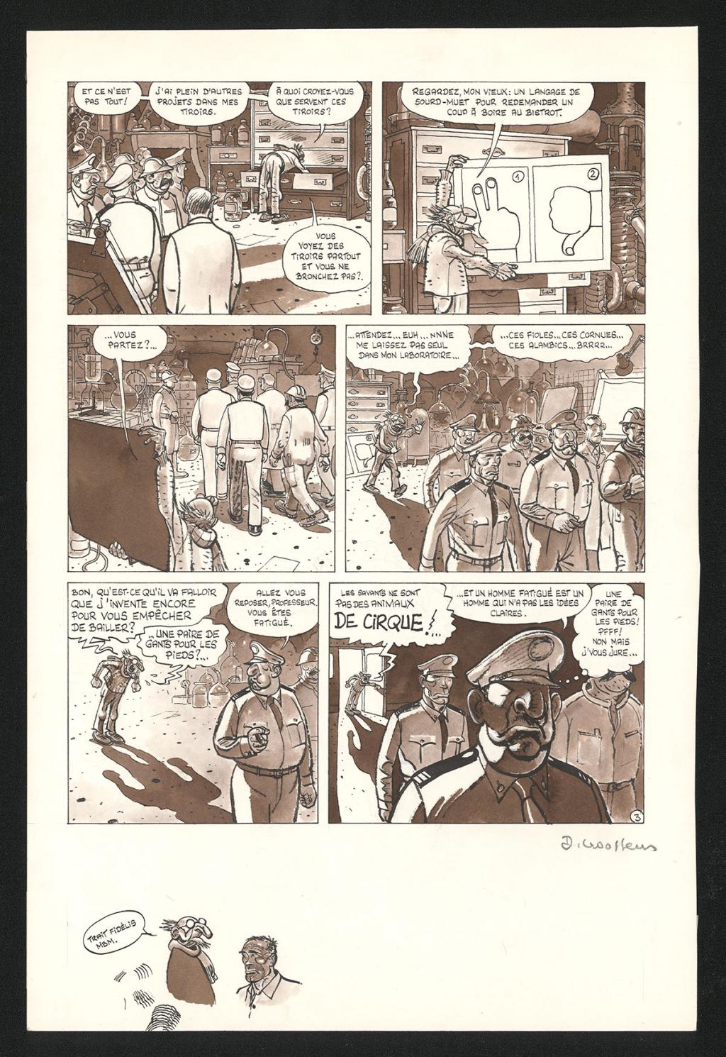 Planche originale n°3 de l'histoire Panique au labo - Daniel Goossens - Encre de Chine et lavis sur papier - 5796