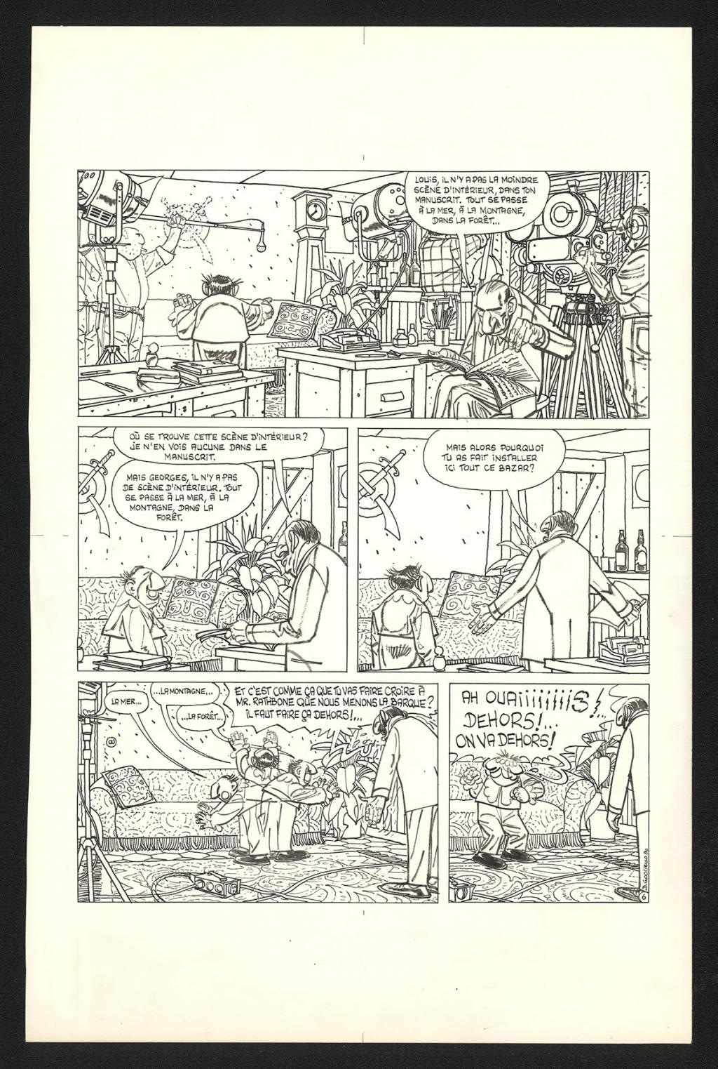 Planche originale n°6 de l'histoire Georges et Louis romanciers - Daniel Goossens - Encre de Chine sur papier - 5329