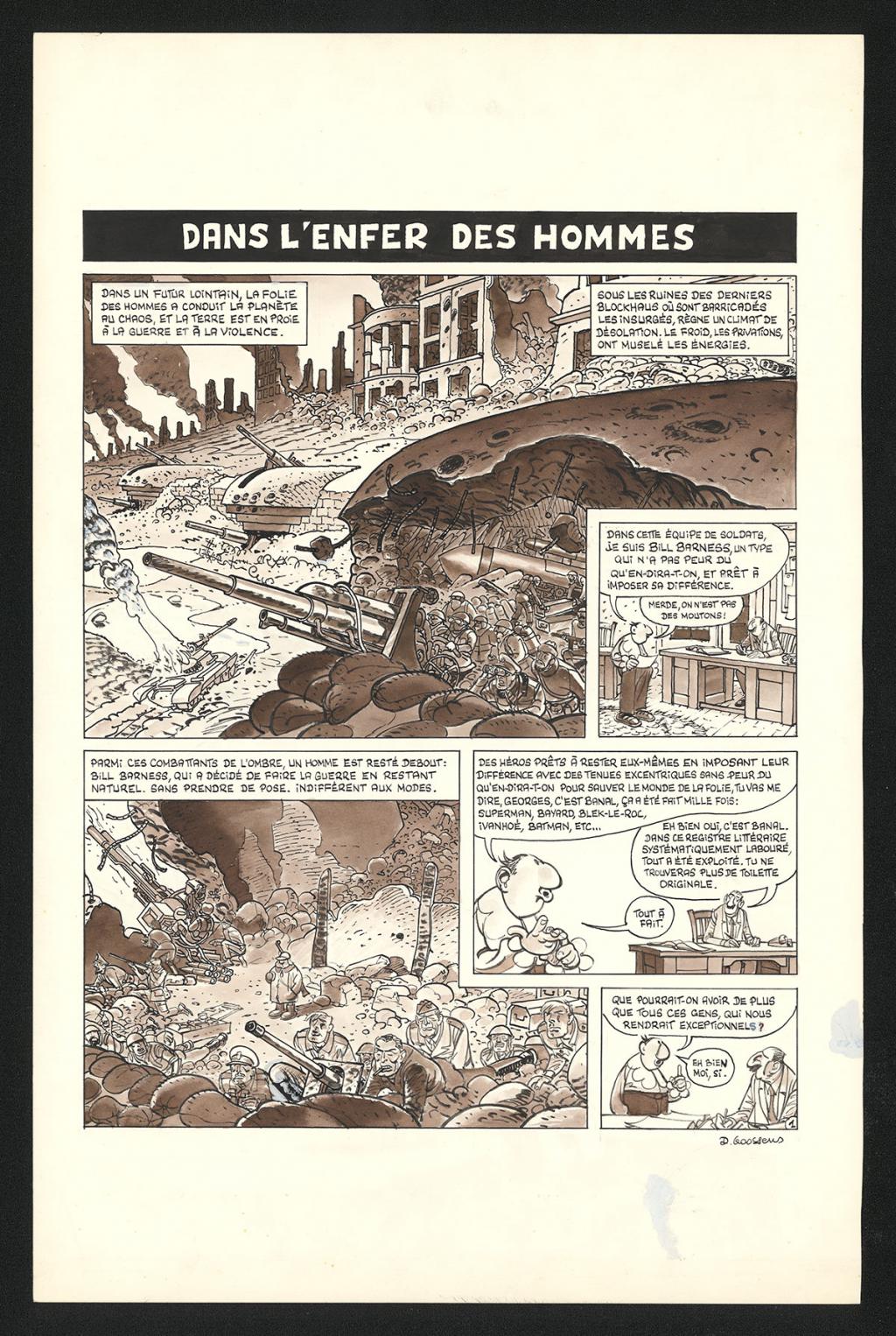 Planche originale n°1 de l'histoire Dans l'Enfer des hommes - Daniel Goossens - Encre de Chine et lavis sur papier - 5332