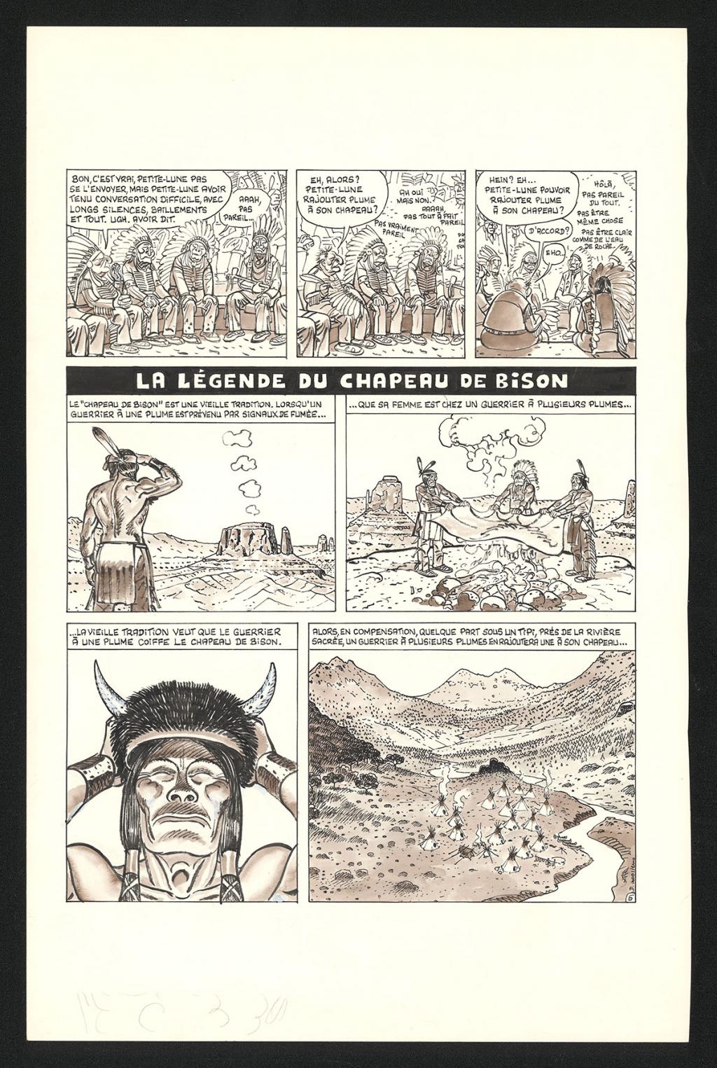 Planche originale n°5 de l'histoire Les Indiens - Daniel Goossens - Encre de Chine et lavis sur papier - 5333