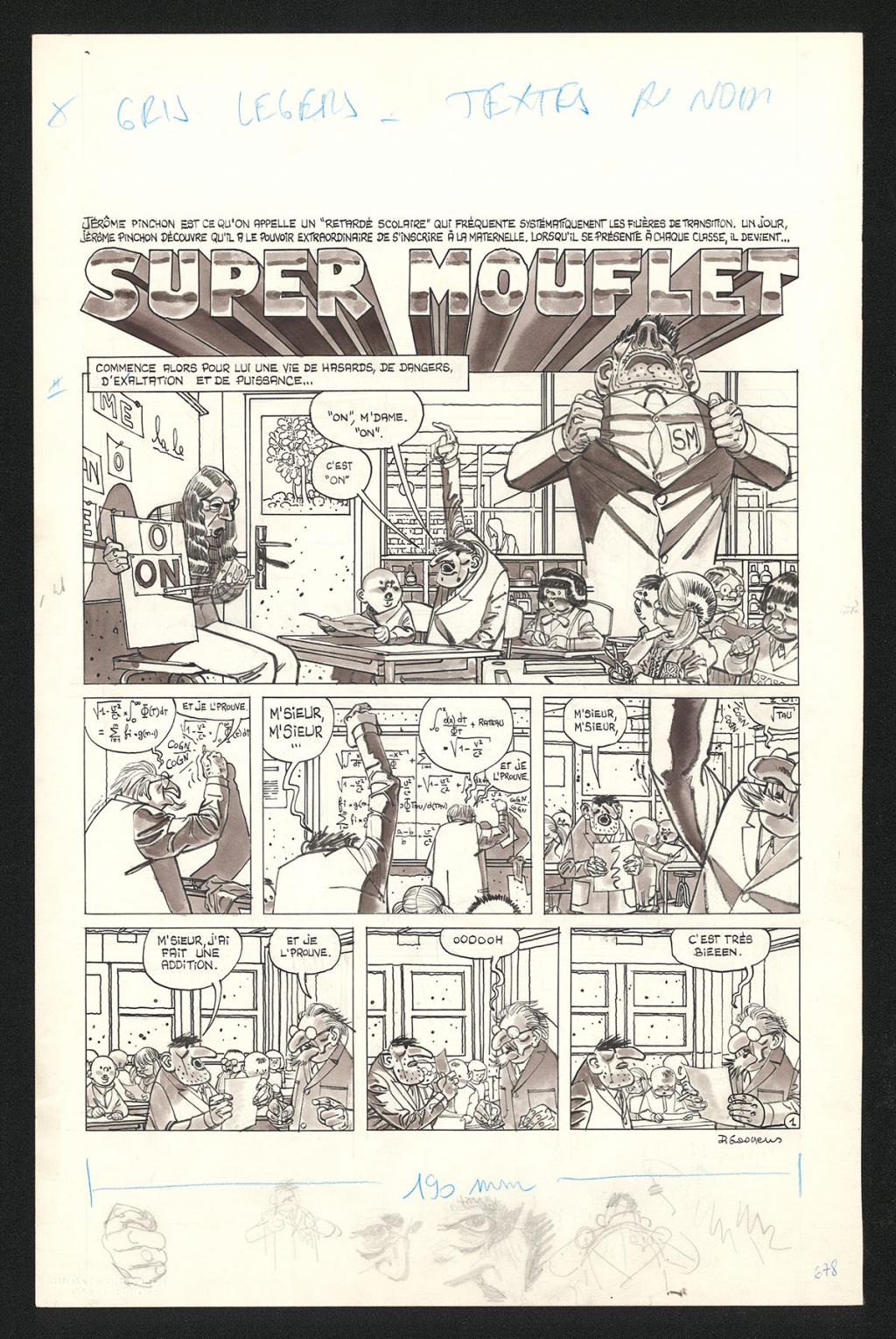Planche originale n°1 de l'histoire Super Mouflet - Daniel Goossens - Encre de Chine et lavis sur papier - 5393
