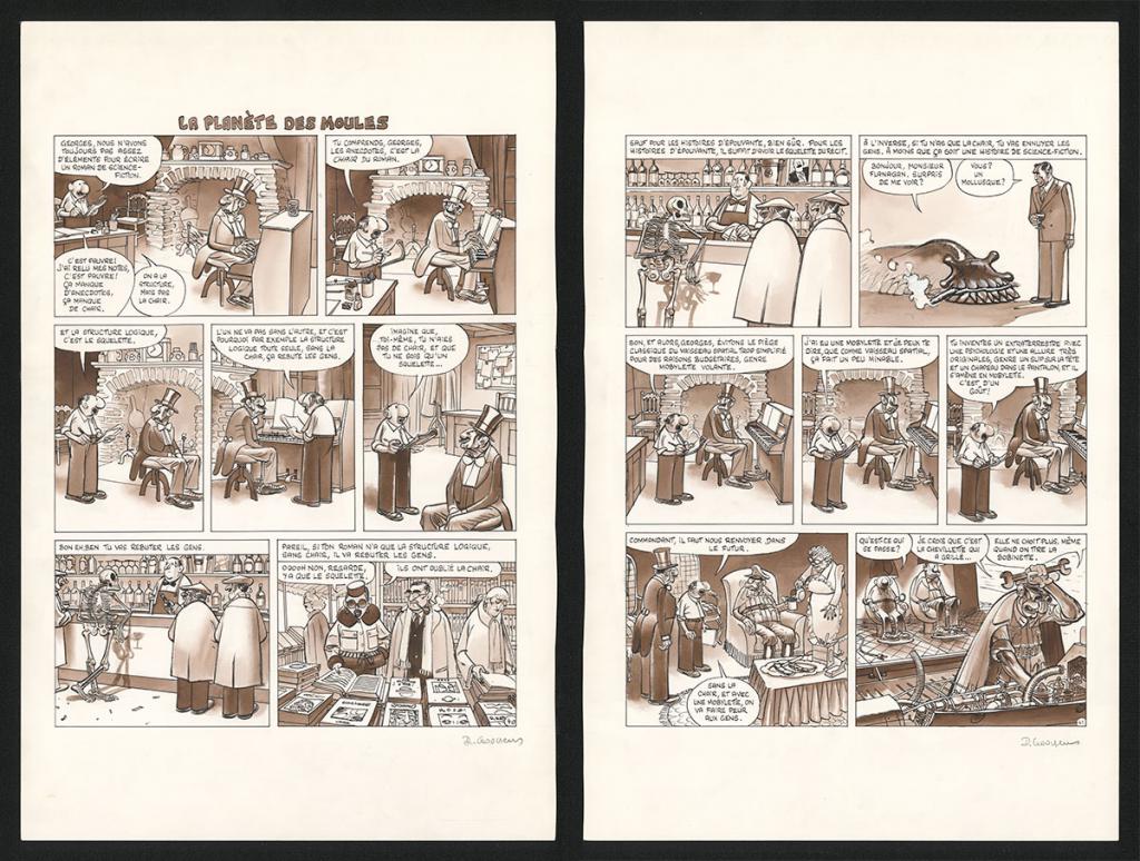 Planche originale n°40 & 41 de l'histoire La Planète des moules - Daniel Goossens - Encre de Chine et lavis sur papier - 5790