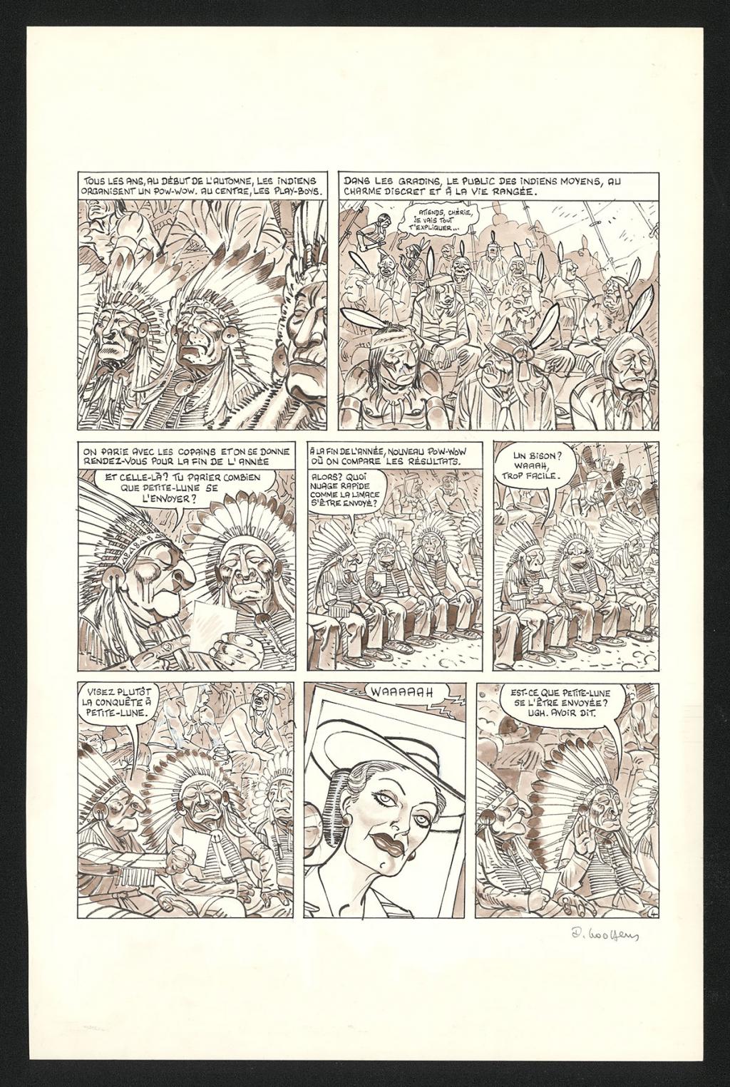 Planche originale n°4 de l'histoire Les Indiens - Daniel Goossens - Encre de Chine et lavis sur papier - 5366