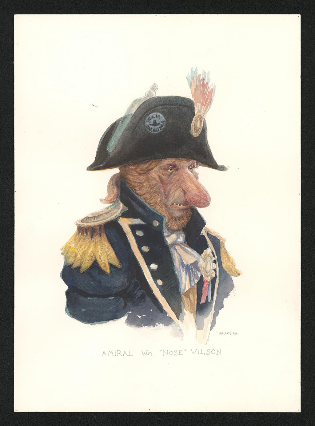 Amiral WM "Nose" Wilson, illustration originale - Armel Gaulme - Aquarelle et crayon de couleur sur papier - 6082