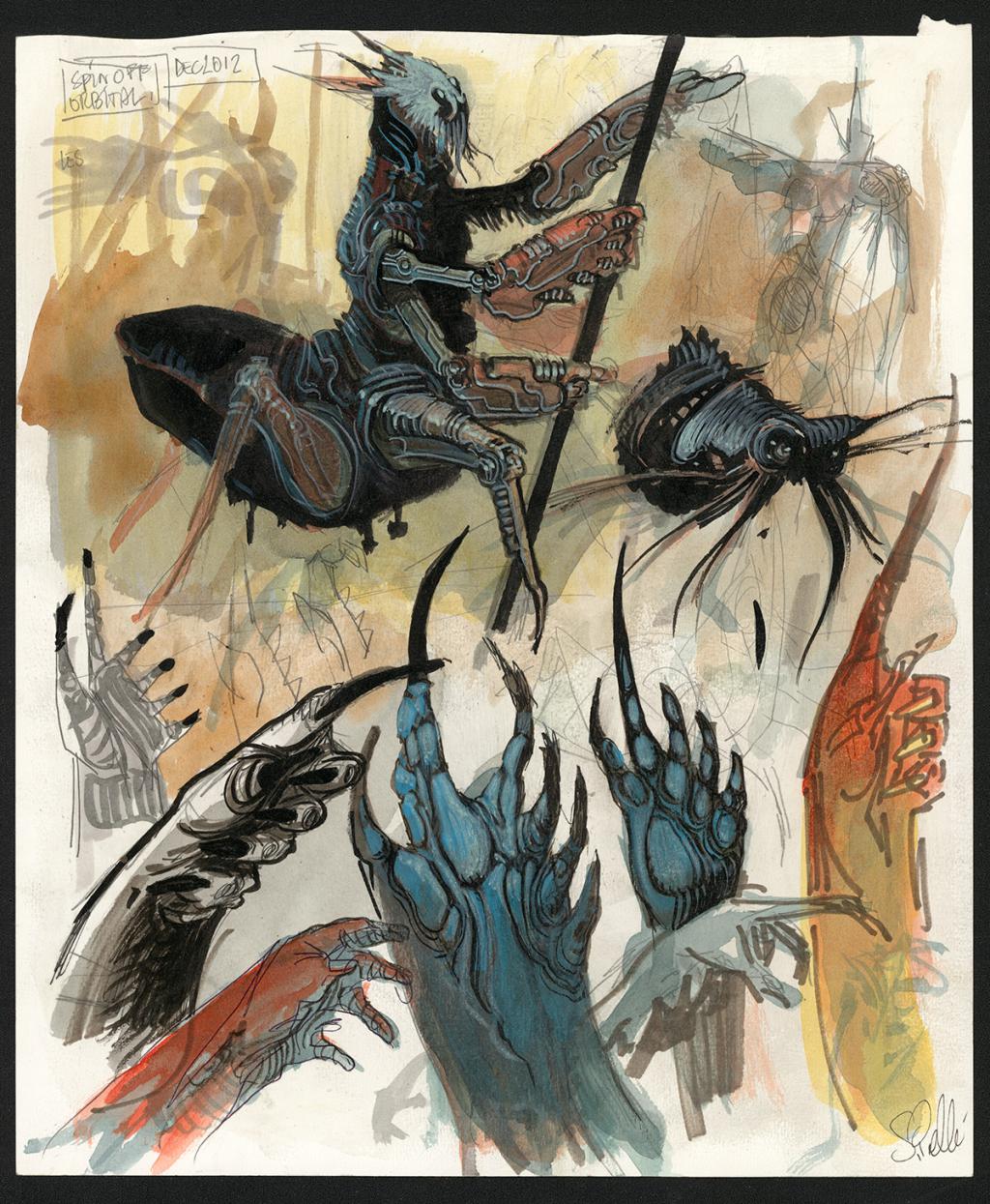 Dessin original de recherche - Serge Pellé - Acrylique, encres et crayon sur papier - 5227