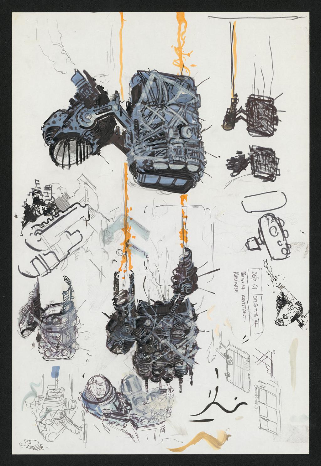 Dessin original de recherche - Serge Pellé - Acrylique, encres et crayon sur papier - 5228