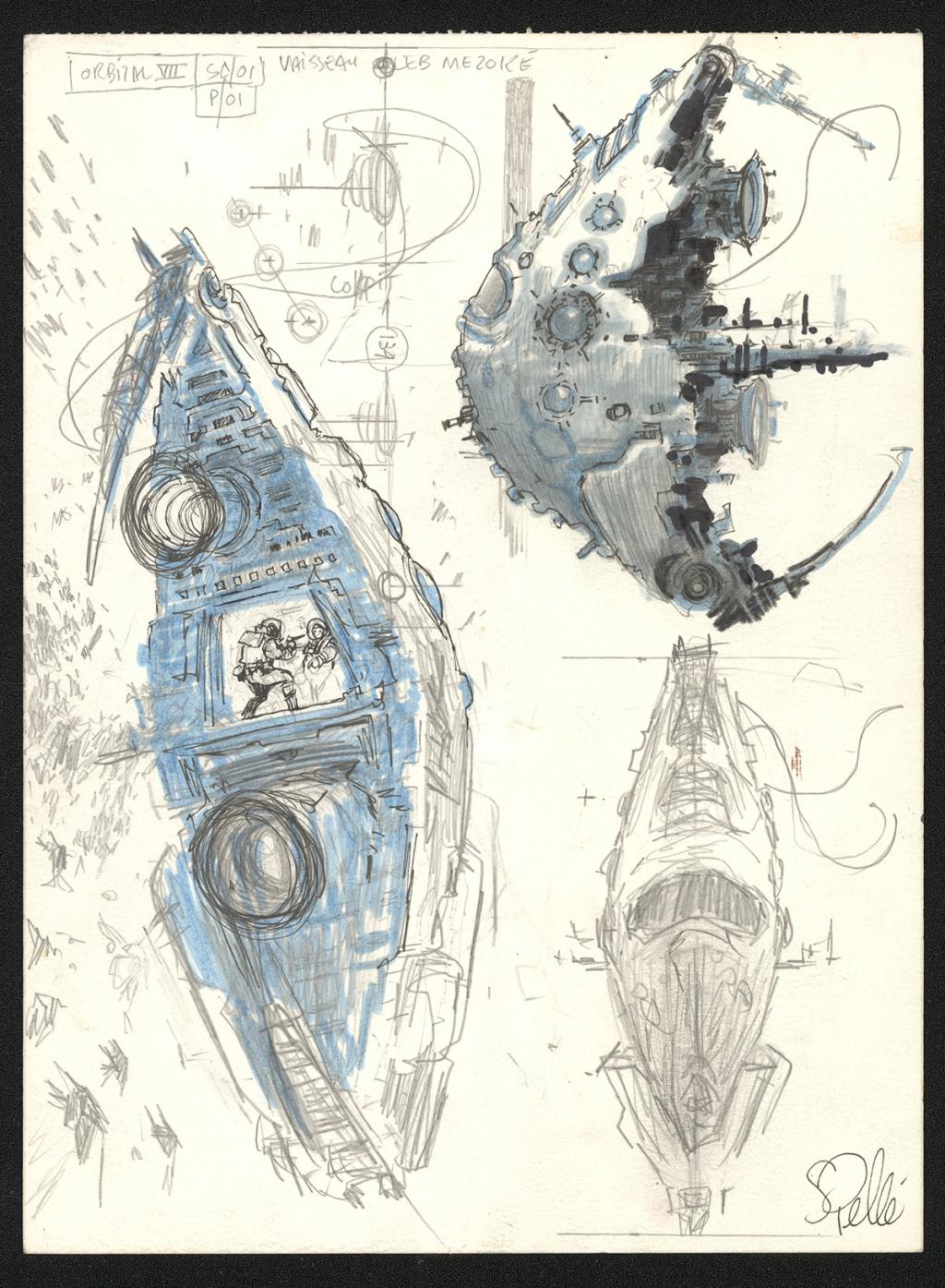 Crayonné original de recherche - Serge Pellé - Mine de plomb et feutre - 5251