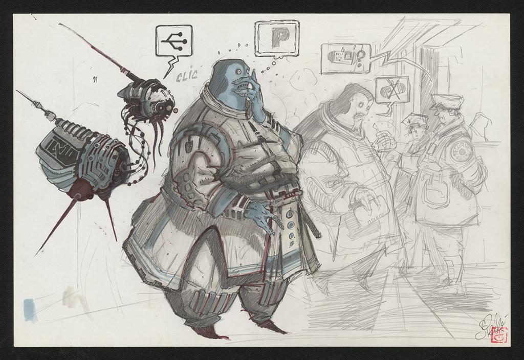 Crayonné original de recherche - Serge Pellé - Mine de plomb et feutre - 5380