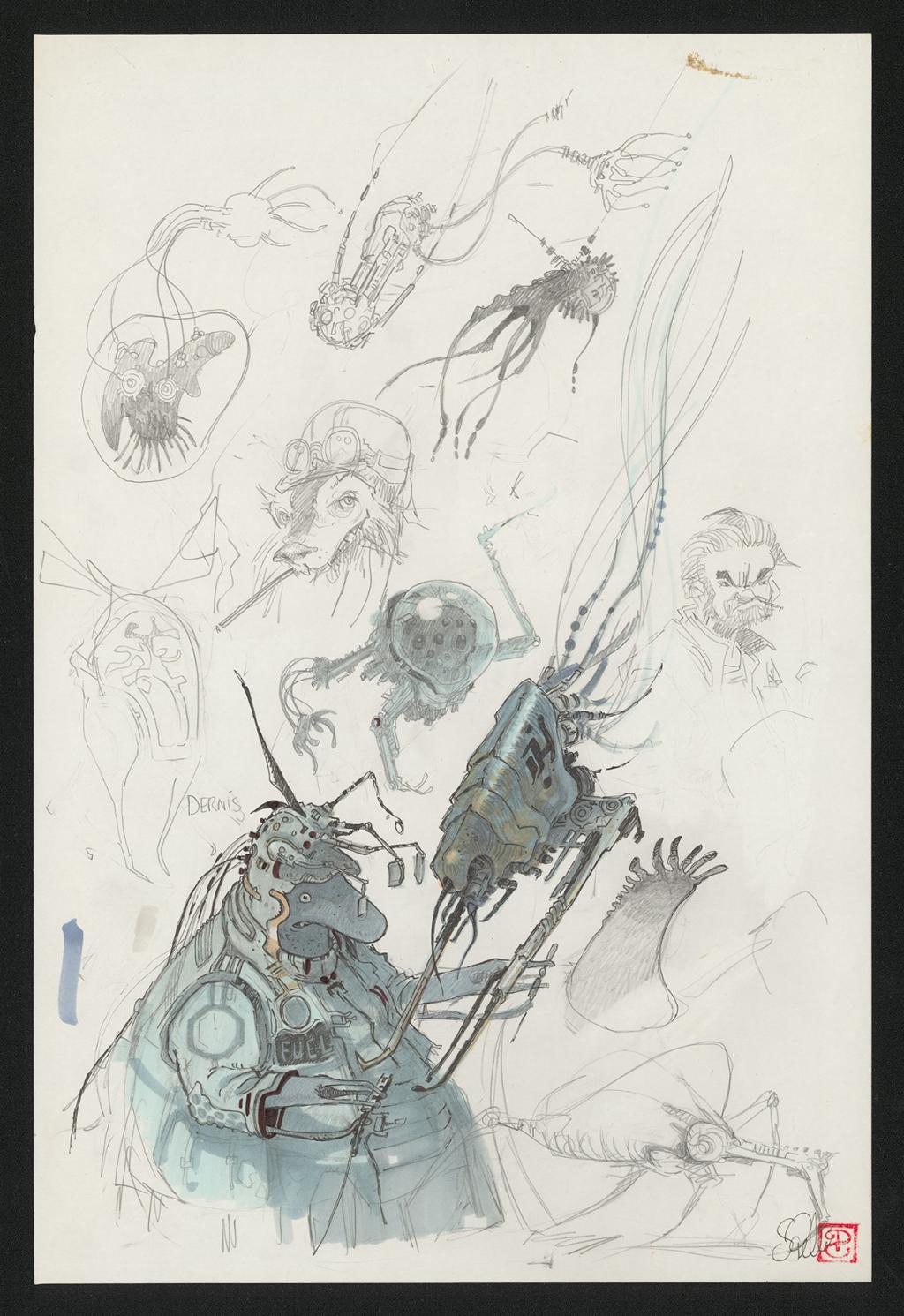 Crayonné original de recherche - Serge Pellé - Mine de plomb et feutre - 5381