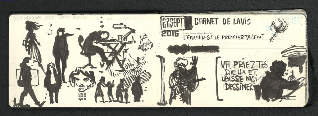 Carnet de 74 pages, daté du 22 septembre 2016 en première page. 
A noter que le carnet devra partir en reprographie avant d'être remis à l'acheteur - Serge Pellé - Technique mixte - 5870