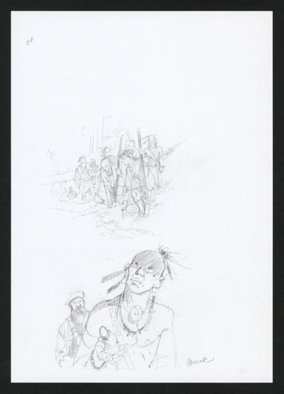 Illustration originale, étude de personnages - Patrick Prugne - Aquarelle et crayon sur papier - 5827