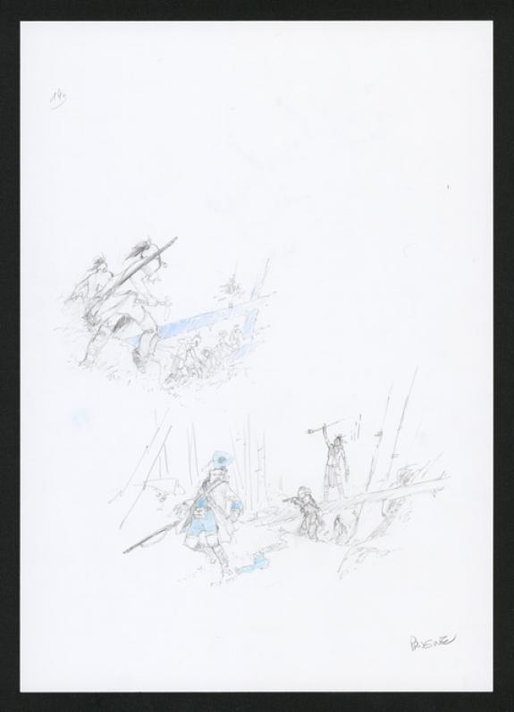 Illustration originale, étude de personnages - Patrick Prugne - Aquarelle et crayon sur papier - 5826