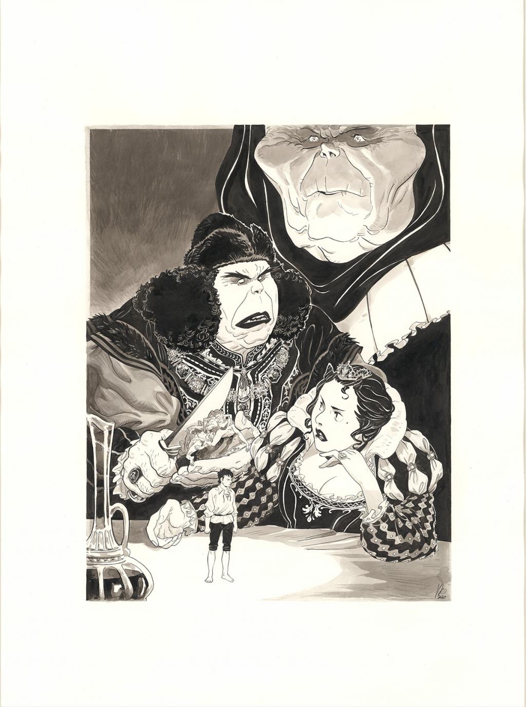 Illustration originale en hommage à la série Les Ogres Dieux - Virginie Augustin - Encre de Chine et lavis sur papier - 6594