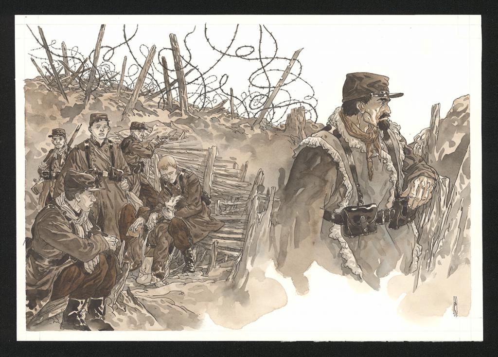 Illustration originale  reproduite comme tiré à part dans le tirage spécial "coffret" de Notre Mère la Guerre, sorti en novembre 2018 - Maël - Encre de couleur et encre de Chine sur papier - 6099