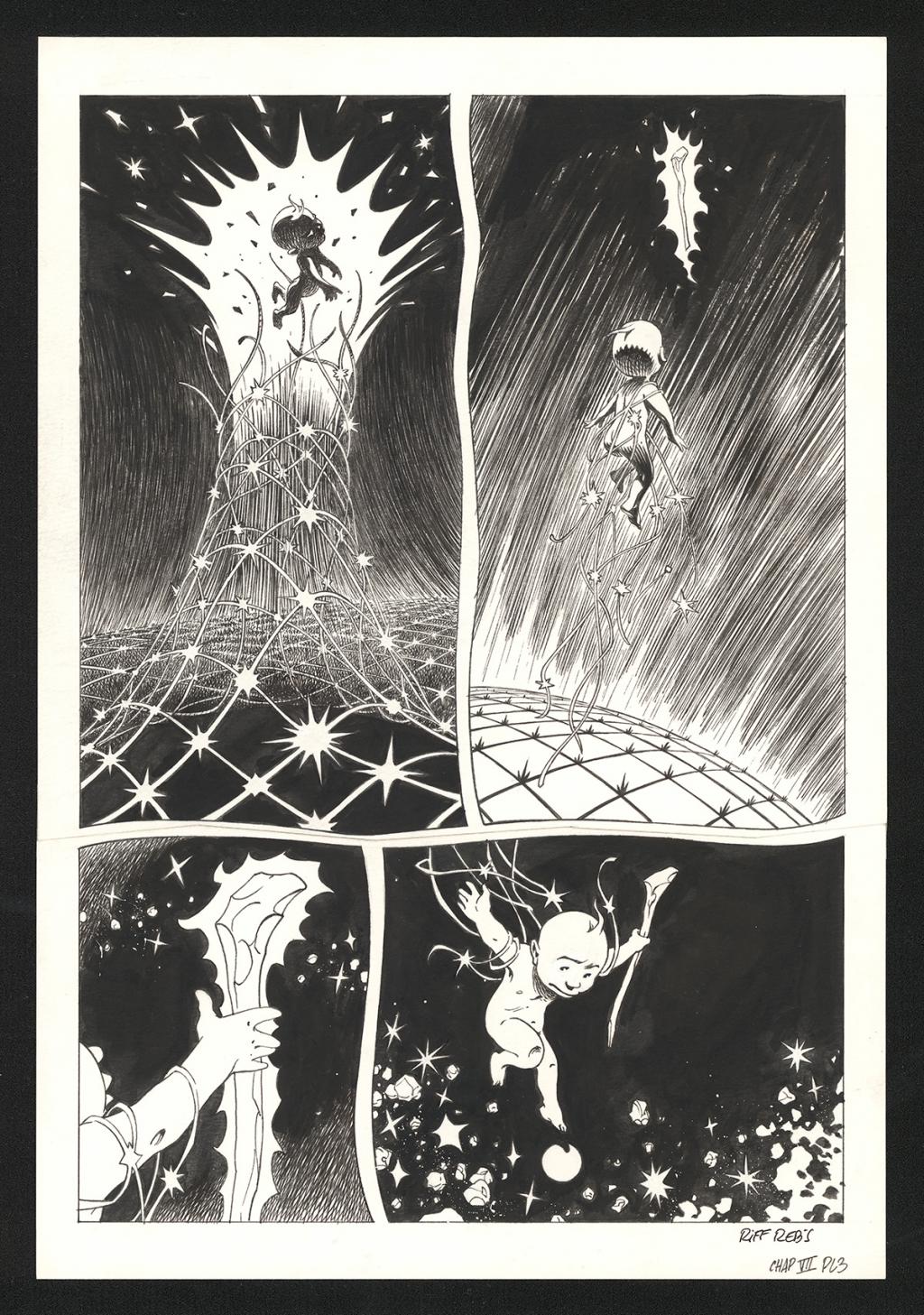 Planche originale n°3 du chapitre VII - Riff Reb's - Encre de Chine et crayon sur papier - 6539