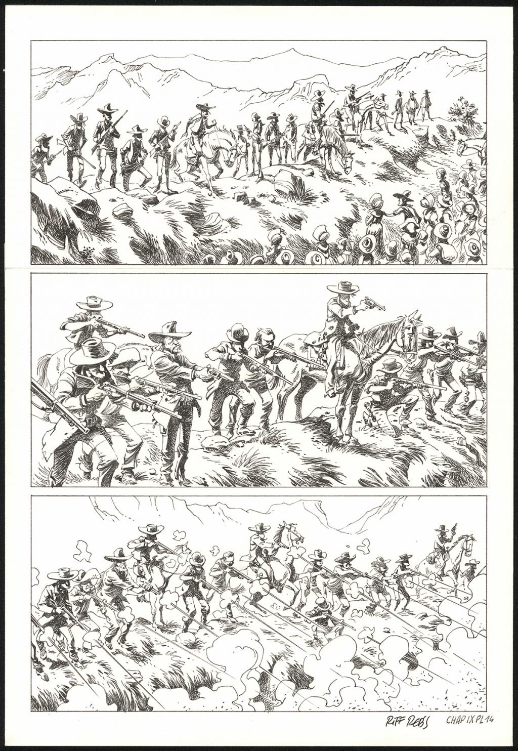 Planche originale n°14 du chapitre IX - Riff Reb's - Encre de Chine et crayon sur papier - 6401