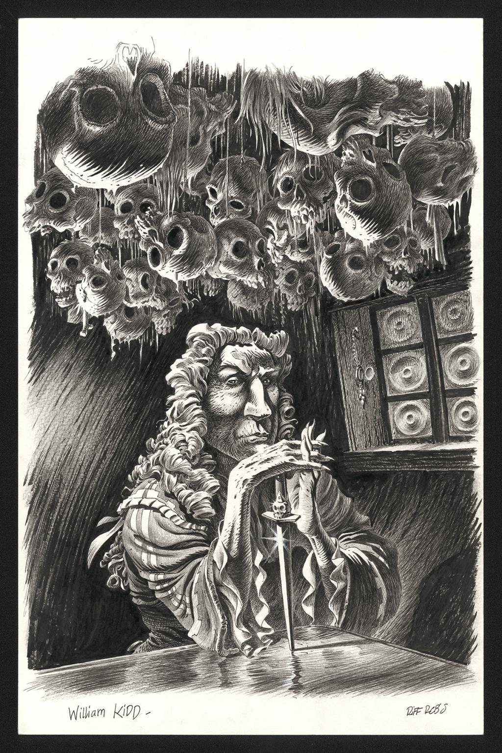 Illustration originale représentant William Kidd - Riff Reb's - Encre de Chine et crayon sur papier - 6509