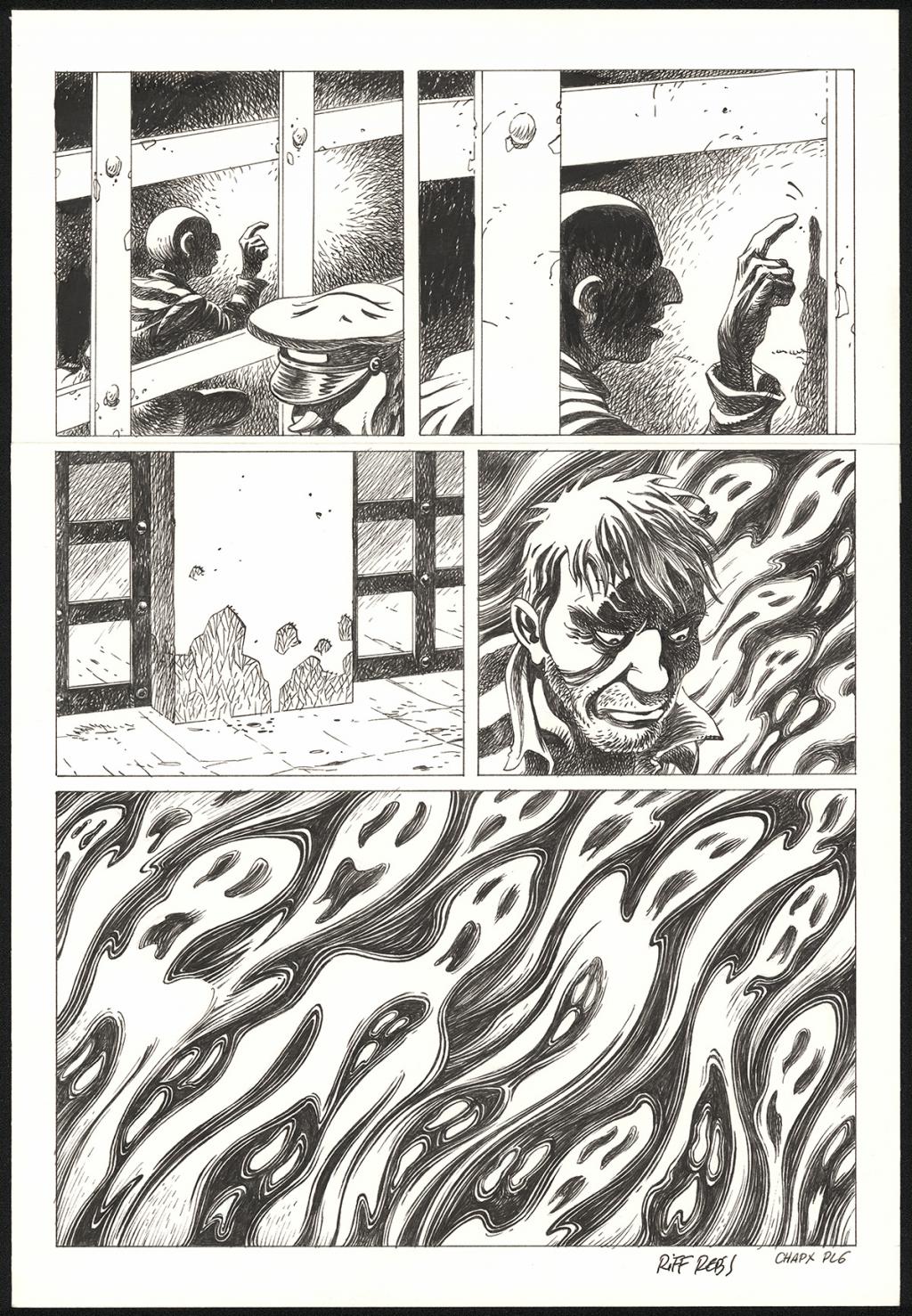 Planche originale n°6 du chapitre X - Riff Reb's - Encre de Chine et crayon sur papier - 6508