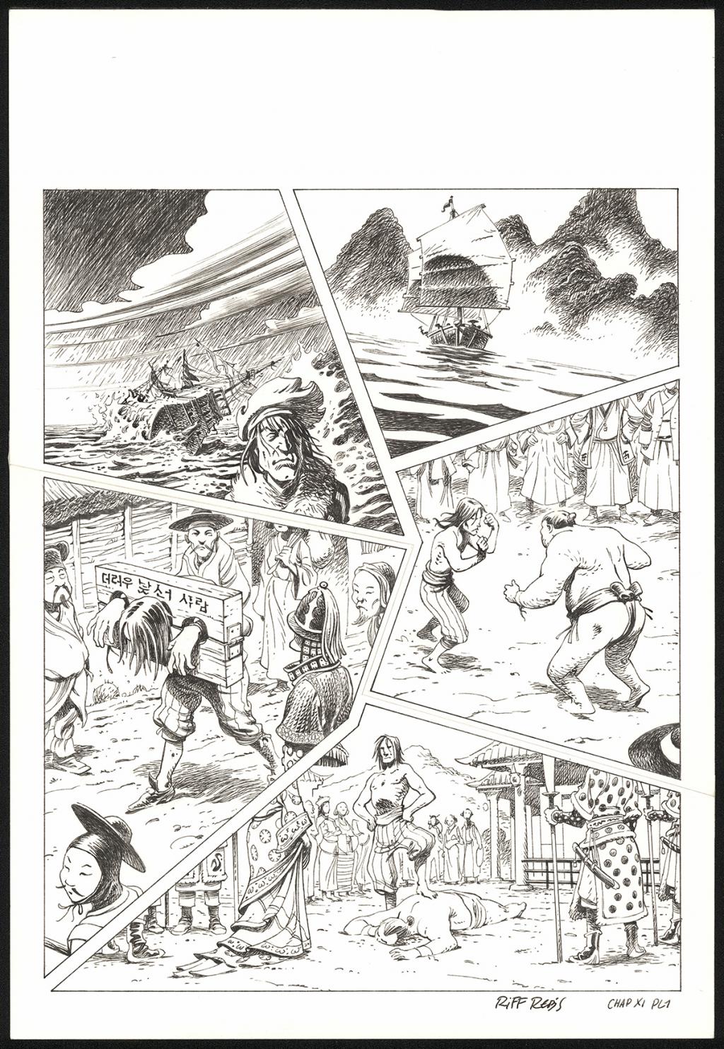 Planche originale n°1 du chapitre XI - Riff Reb's - Encre de Chine et crayon sur papier - 6403