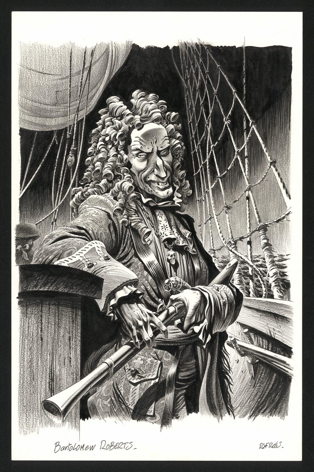 Illustration originale représentant Bartolomew Roberts - Riff Reb's - Encre de Chine et crayon sur papier - 6513