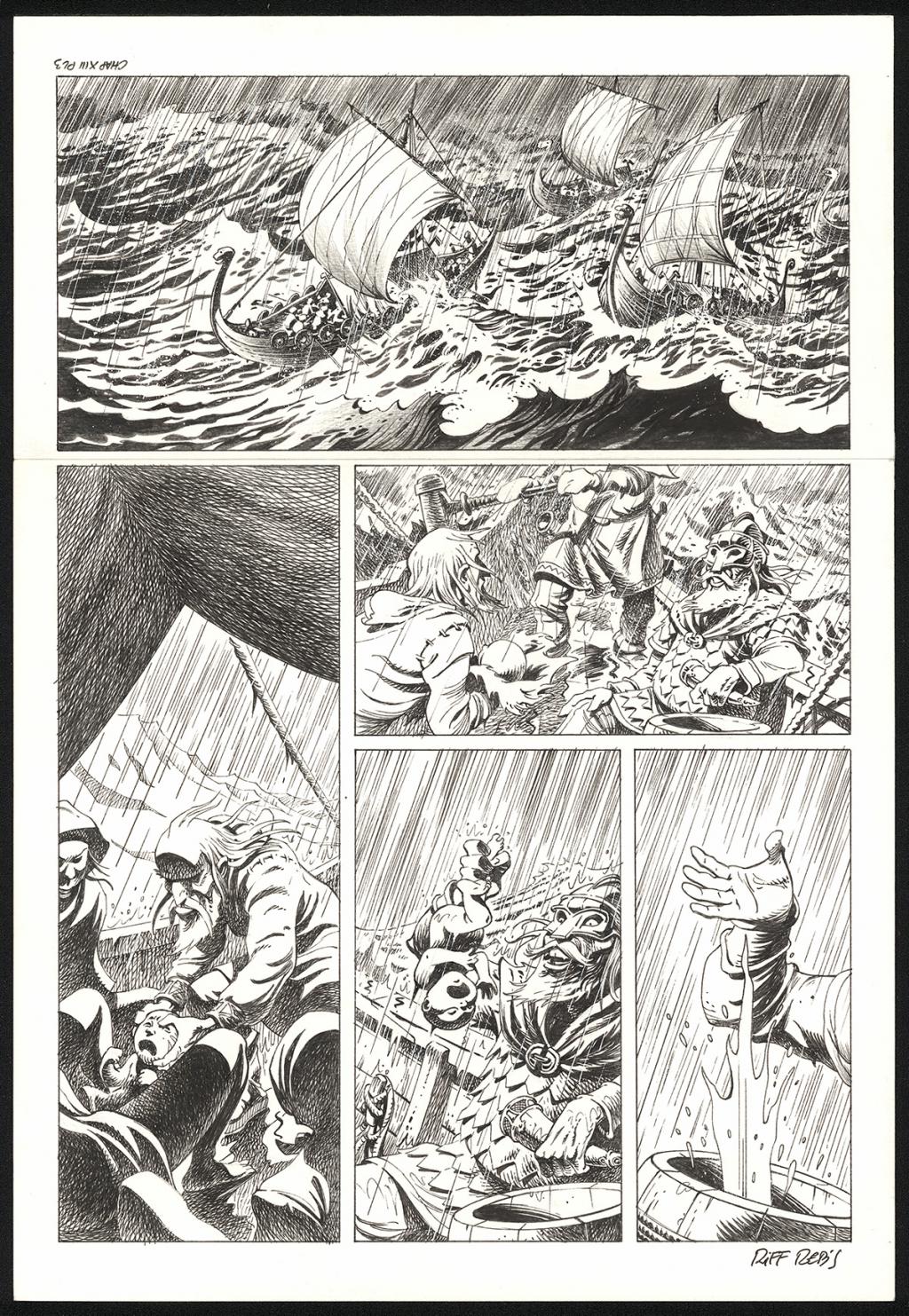 Planche originale n°3 du chapitre XIII - Riff Reb's - Encre de Chine et crayon sur papier - 6406