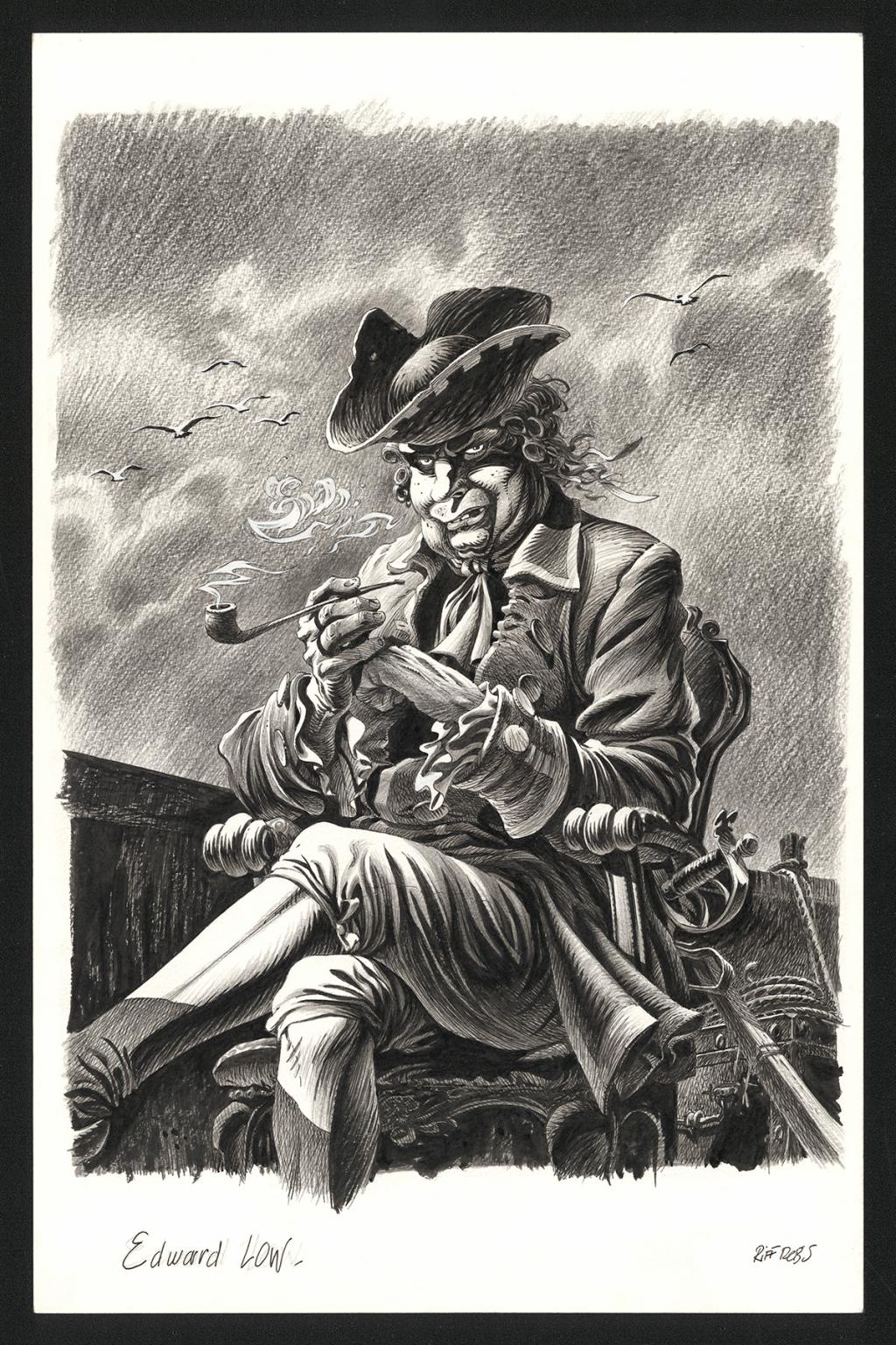 Illustration originale représentant Edward Low - Riff Reb's - Encre de Chine et crayon sur papier - 6409