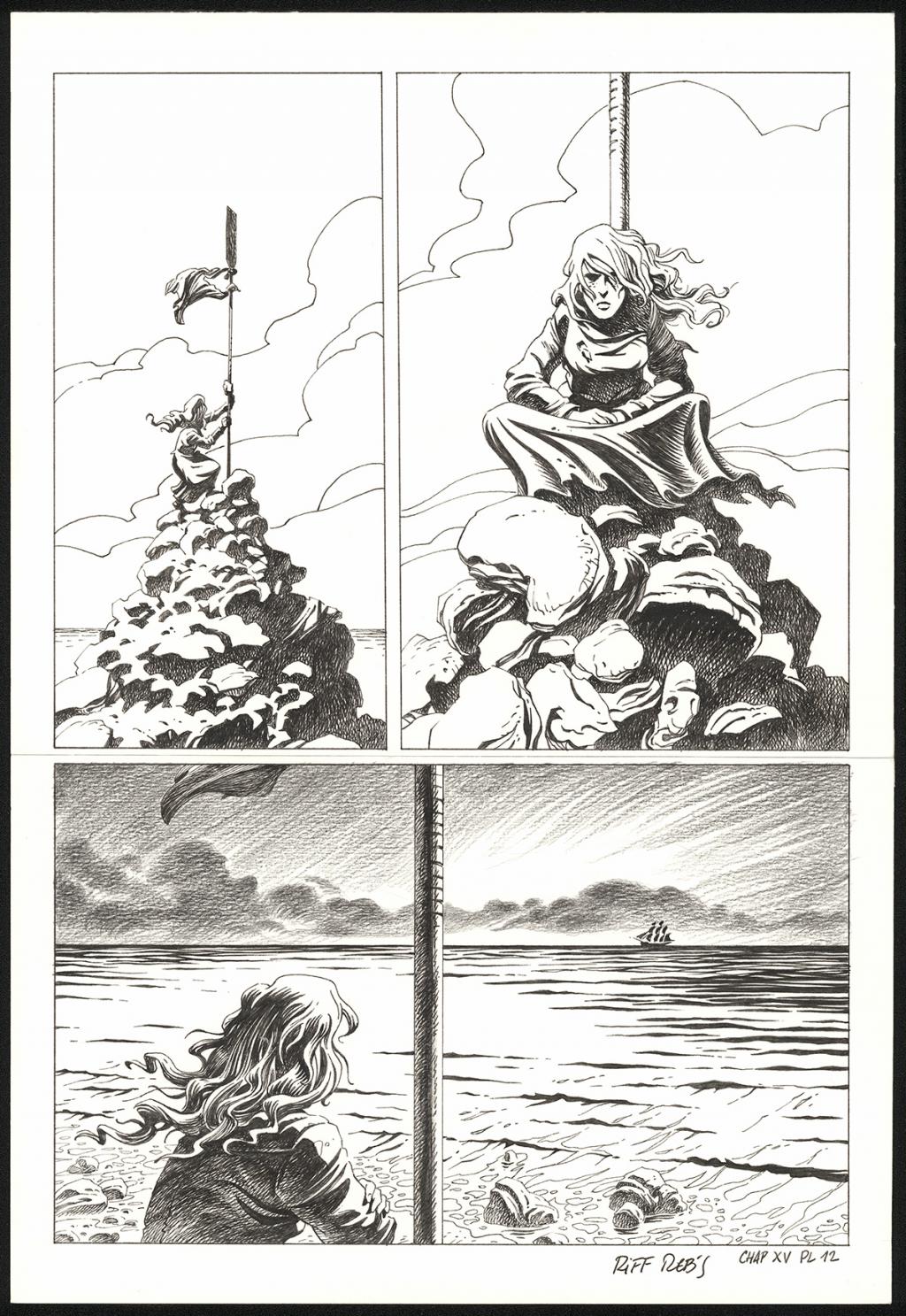 Planche originale n°12 du chapitre XV - Riff Reb's - Encre de Chine et crayon sur papier - 6522