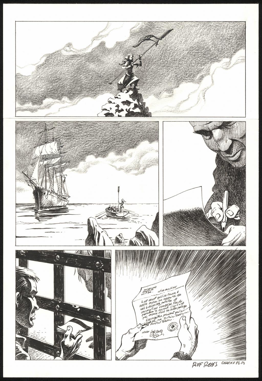 Planche originale n°14 du chapitre XV - Riff Reb's - Encre de Chine et crayon sur papier - 6413