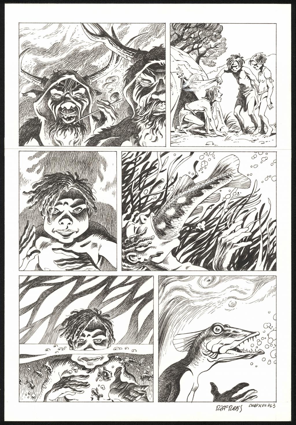 Planche originale n°3 du chapitre XVII - Riff Reb's - Encre de Chine et crayon sur papier - 6417