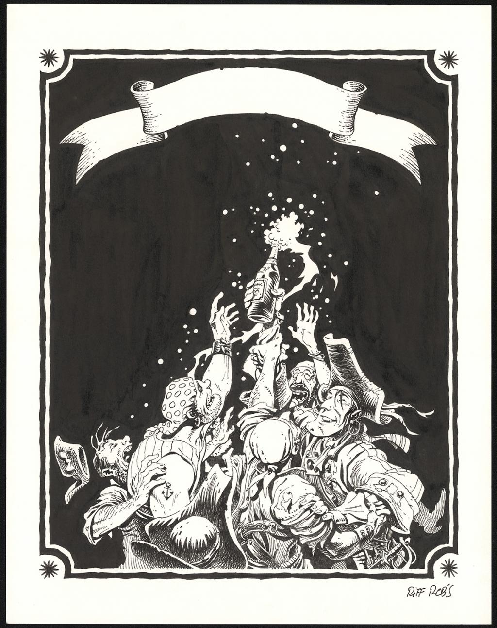 Illustration originale réalisée pour l'affiche du festival de Haut Villers - Riff Reb's - Encre de Chine et crayon sur papier - 6529