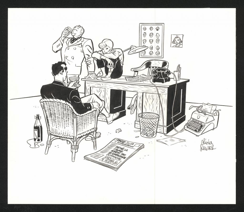 Illustration originale pour la page de titre du tirage de luxe Dupuis - Olivier Schwartz - Encre de Chine sur papier - 6222