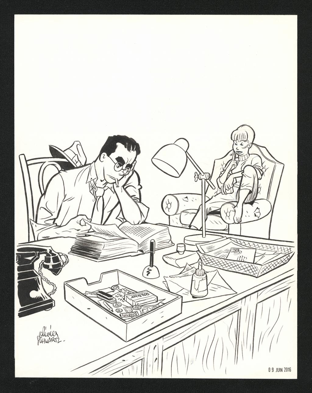 Illustration originale pour la page de titre du tirage de luxe Black and White - Olivier Schwartz - Encre de Chine sur papier - 6224