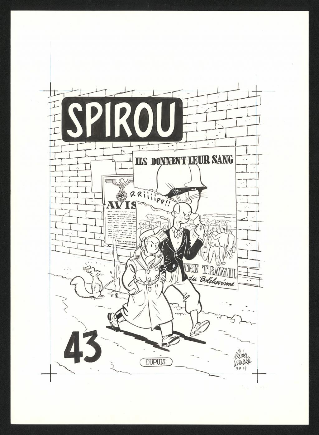 Illustration originale pour un recueil de Spirou - Olivier Schwartz - Encre de Chine sur papier - 6582