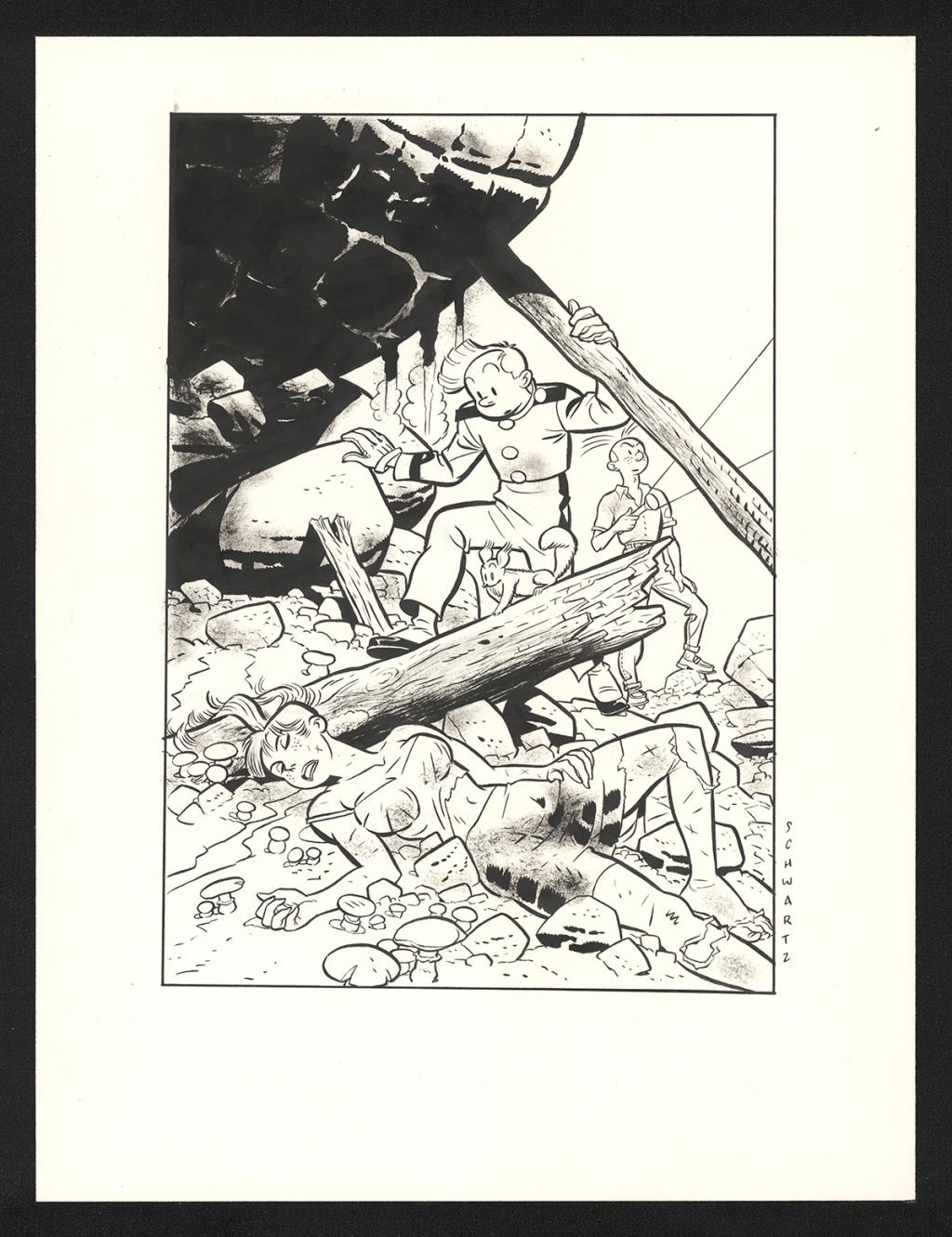 Le tremblement de terre, illustration originale - Olivier Schwartz - Encre de Chine sur papier - 6583