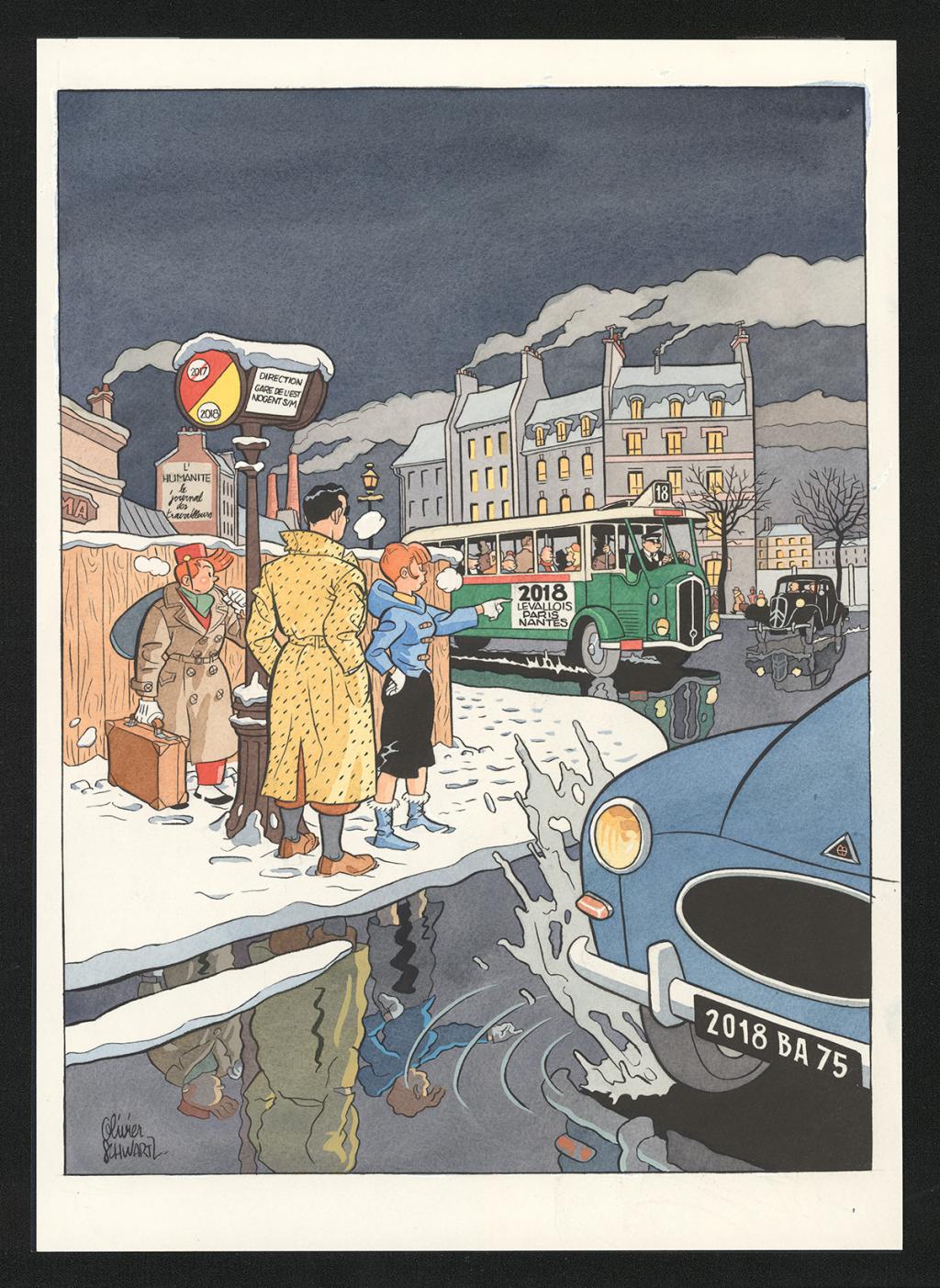 Illustration originale pour une carte de voeux de 2018 - Olivier Schwartz - Gouache sur papier - 6584