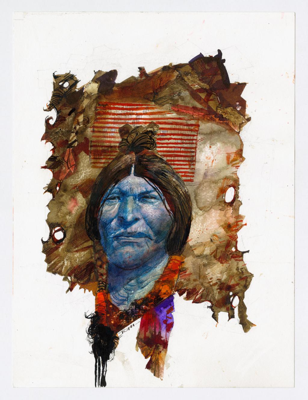 Illustration originale,  4ème de couverture - Sergio Toppi - Encre de Chine et encre de couleur sur papier - 6608