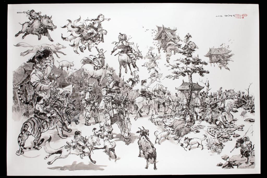 Illustration originale réalisée en 2014 - Kim Jung Gi - Encre de Chine sur papier - 6609