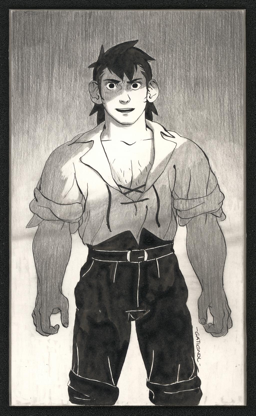 Illustration originale, premières recherches - Bertrand Gatignol - Encres noires et aquarelle sur papier - 6602