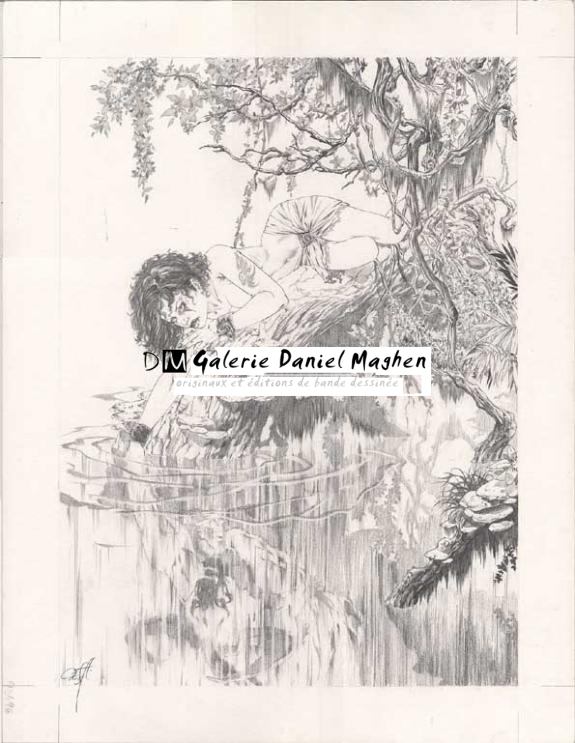 femme qui se regarde dans l'eau - Djillali Defali - Mine de plomb sur papier - 168