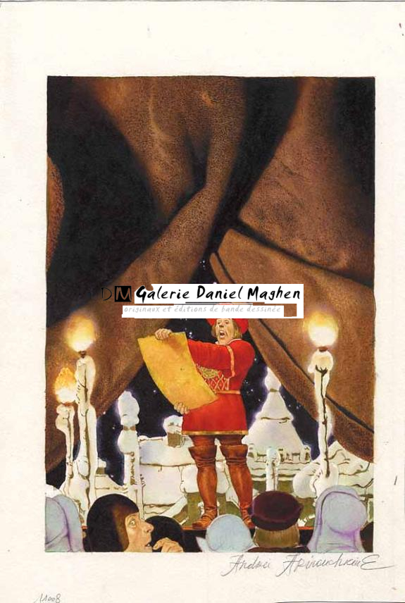 homme lisant parchemin - Andréï Arinouchkine - Aquarelle sur papier - 2373