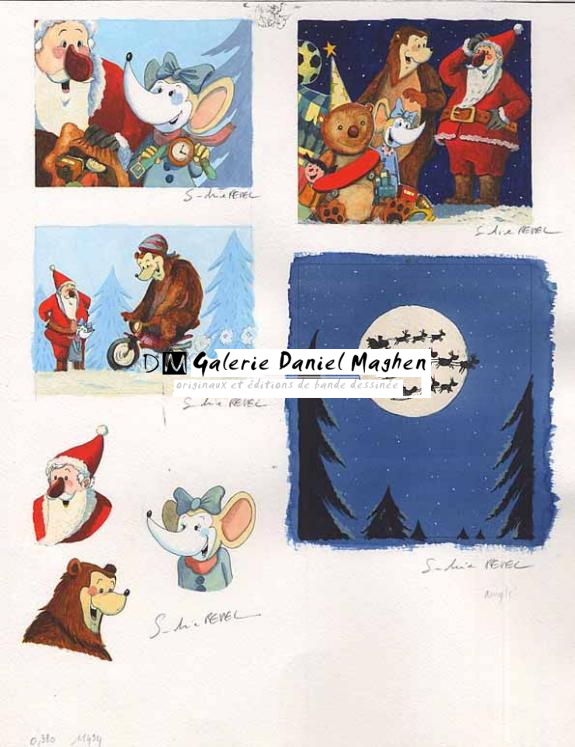 petite illustrationsde souris, pere noel - Sandrine Revel - Aquarelle et mine de plomb sur papier - 141