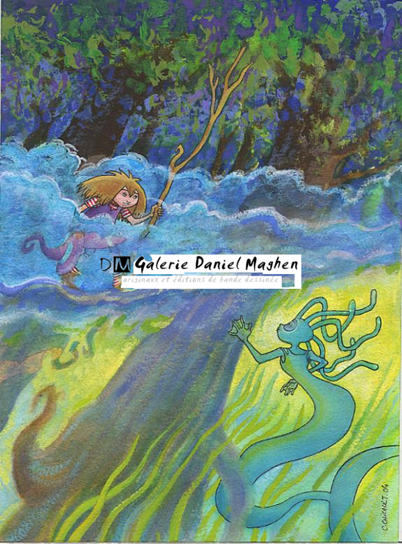 zelie dans foret - Cécile Chicault - Encre de couleur et mine de plomb sur papier - 122