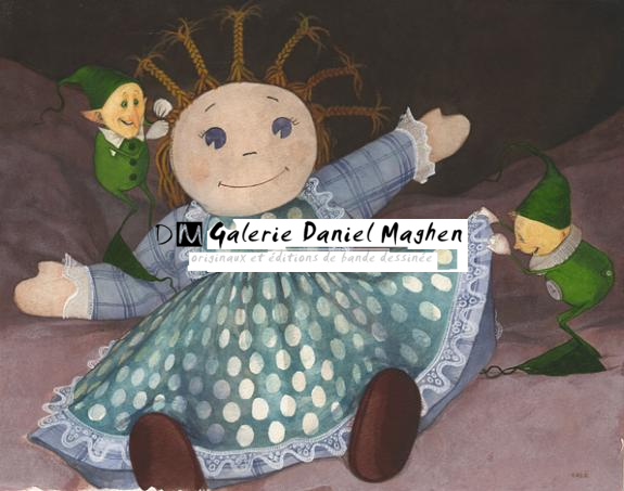 avec la poupée à robe verte à pois - Erlé Ferronnière - Encre de couleur sur papier - 47