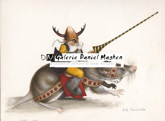 nain qui chevauche une souris - Erlé Ferronnière - Encre de couleur sur papier - 45