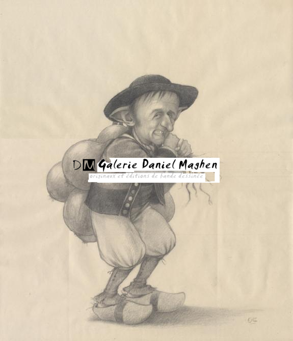 paysan elfe avec oignons sur le dos - Erlé Ferronnière - Mine de plomb sur papier - 42